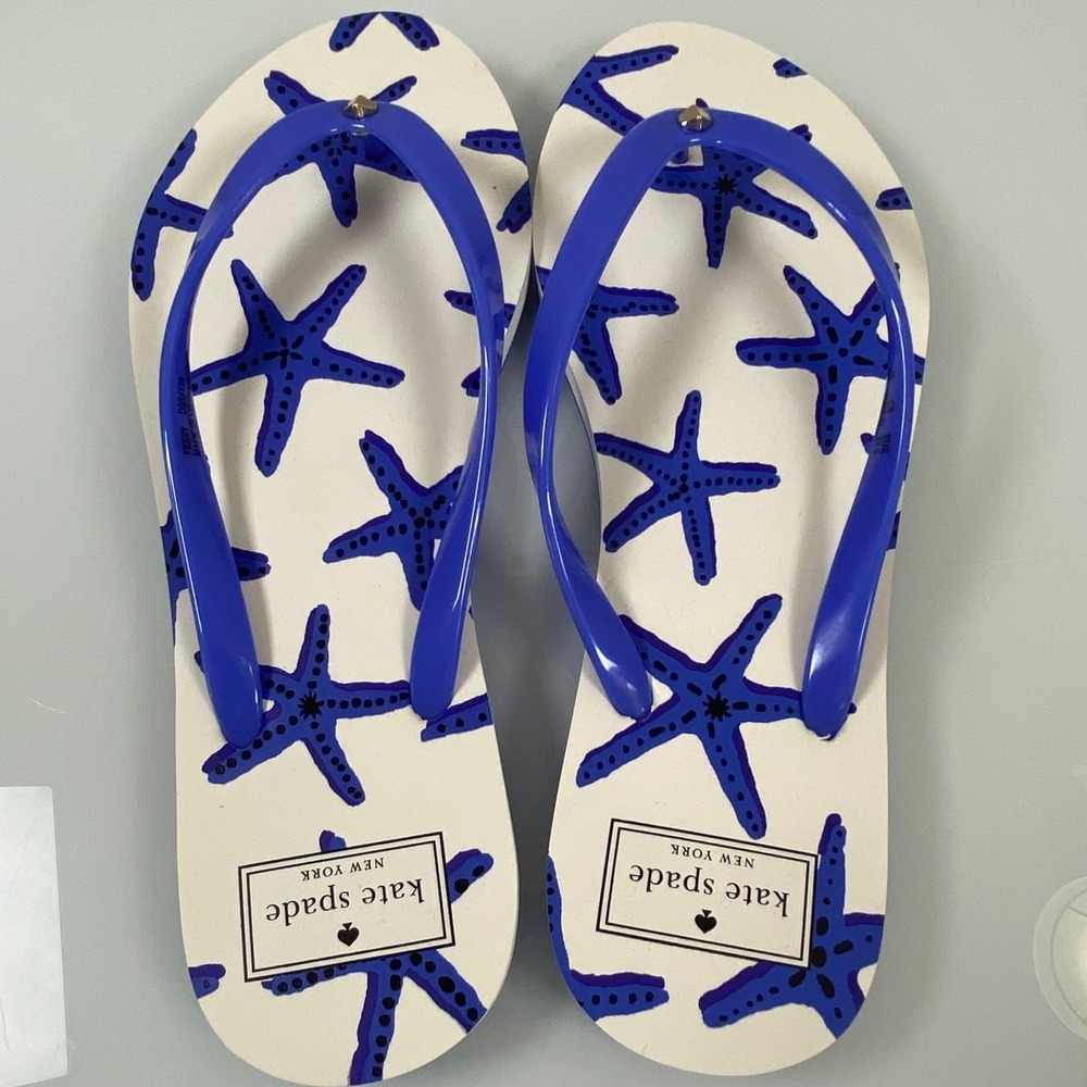 Kate‎ Spade Womens 10 Blue White Starfish Flip Flop NWOB Nautical Rubber Thong